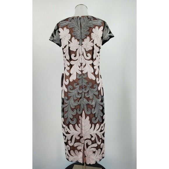 New JS Collections V Neck Soutache Evening Dress Embroidered Gray Black Size 2 - Picture 4 of 7